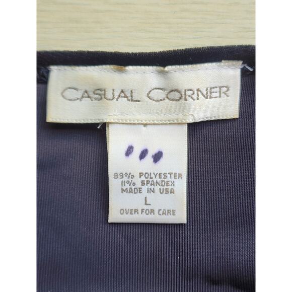 TOP/BLOUSE-CASUAL CORNER-Black Velvet-Low V-Neck Crossover-Long Sleeves-Size LRG - Picture 4 of 12